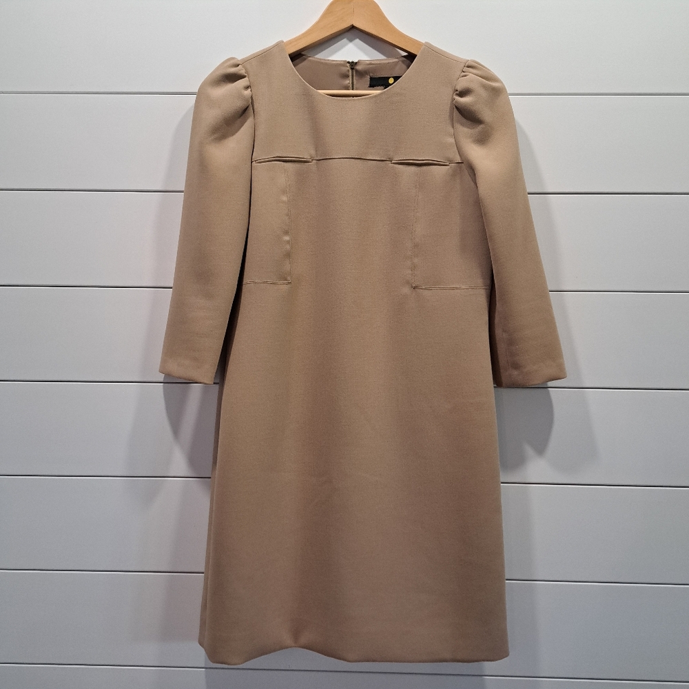 Camel beige 3/4 Sleeve Minimalist Clean Girl Preppy Academia Corporate Dress XS